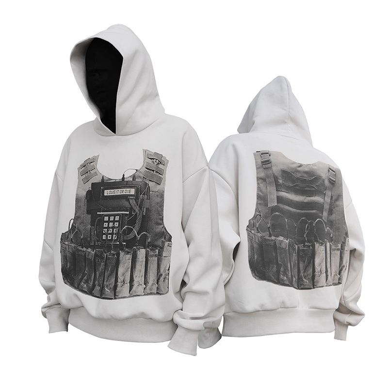 Men's Clothing Heavyweight 500g Retro Printed Street Hooded Sweatshirt Men's Loose Casual Versatile Hoodie Top_viptrois.com