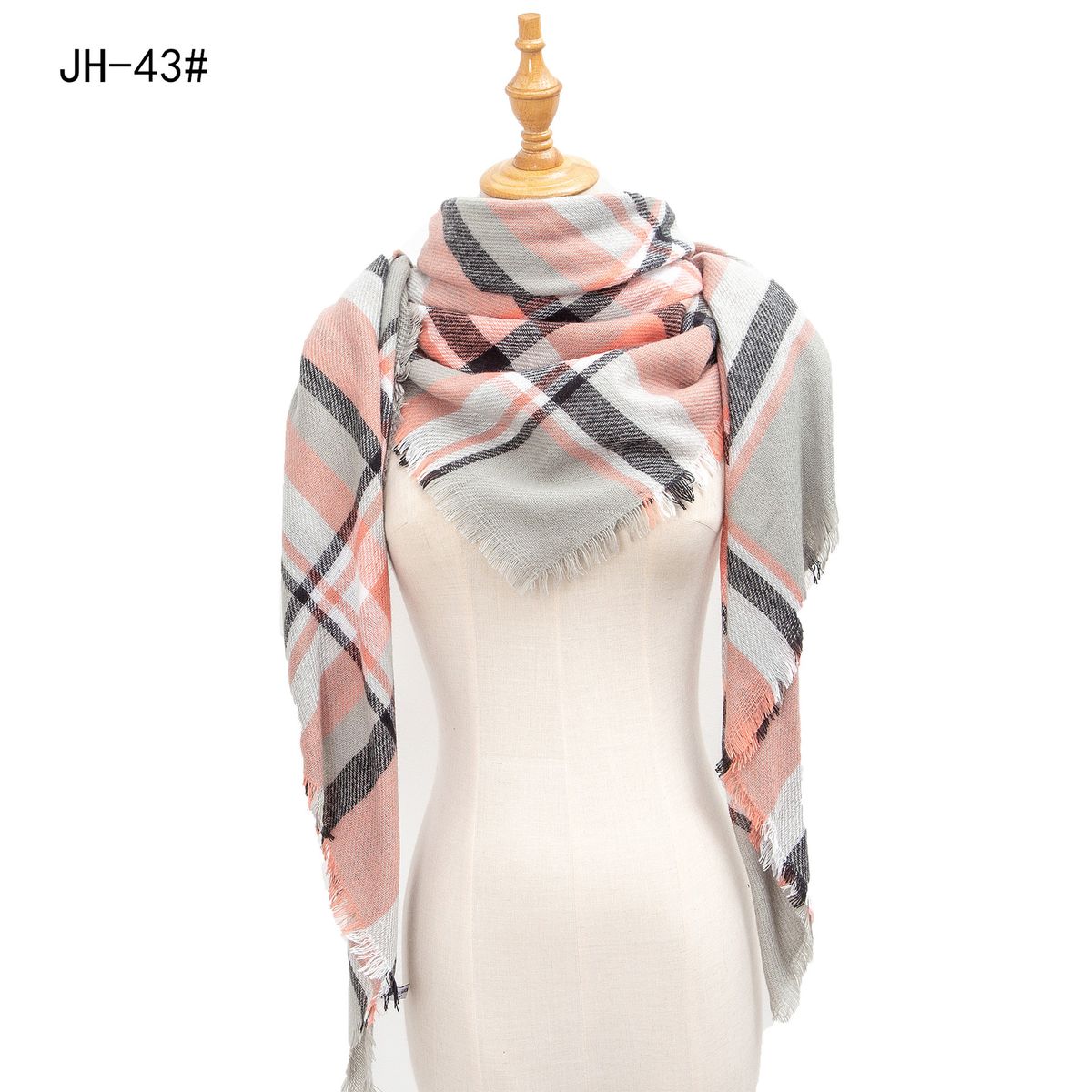 Unisex Bib 48 fine yarn women's shawls wine red plaid square scarf scarf_viptrois.com