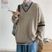 1 Autumn Winter Sweater Men V-Neck Japanese Retro Loose Korean Style Pullover Casual Trendy Brand BF Color Block Knitwear_viptrois.com