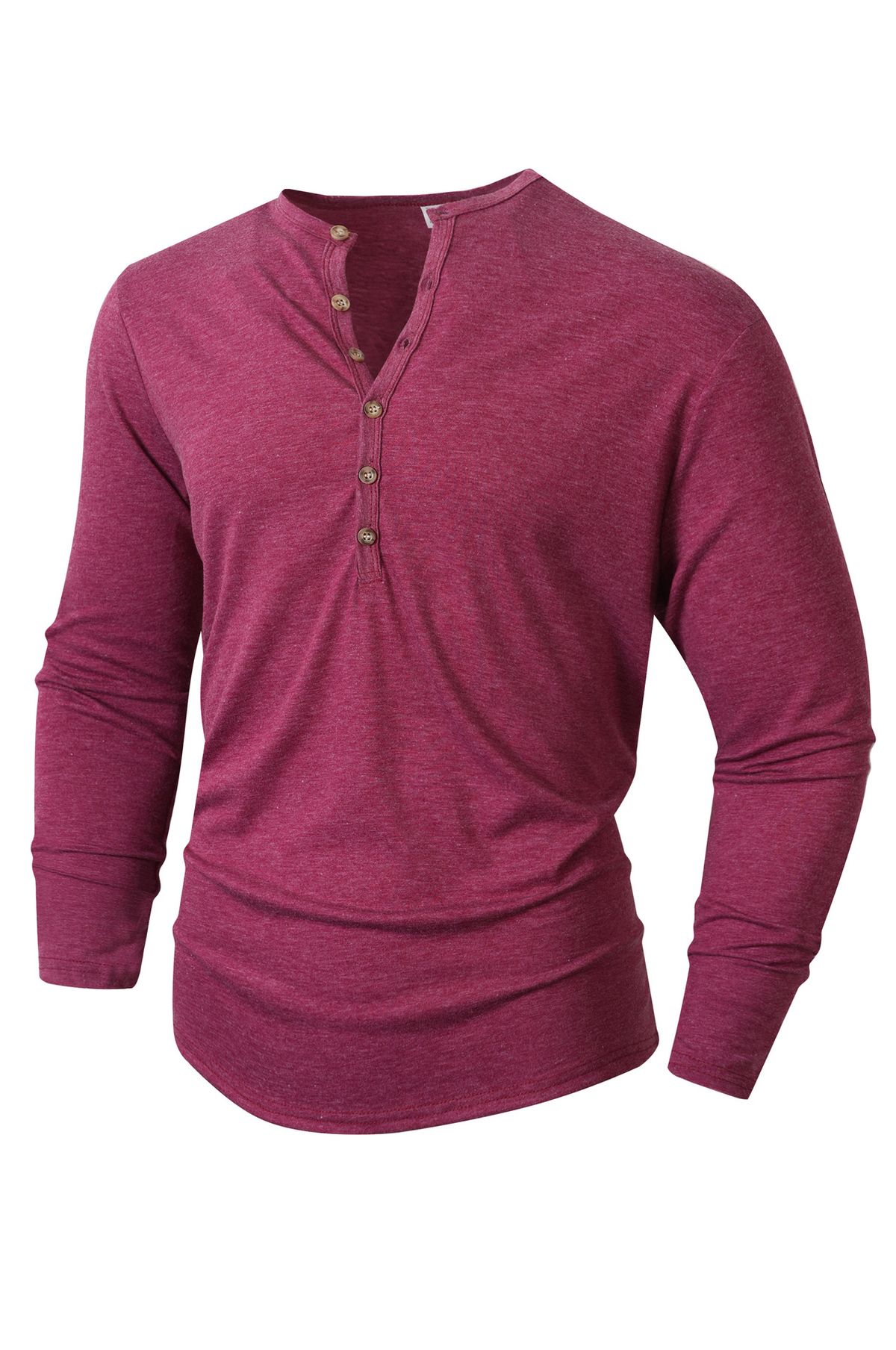 Men's Casual Long Sleeve Button-Up T-Shirt - Classic Round Neck Solid Color Top For Outdoor & Daily Wear_viptrois.com