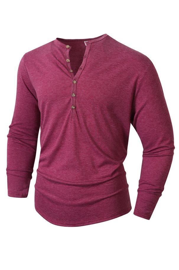 Men's Casual Long Sleeve Button-Up T-Shirt - Classic Round Neck Solid Color Top For Outdoor & Daily Wear_viptrois.com