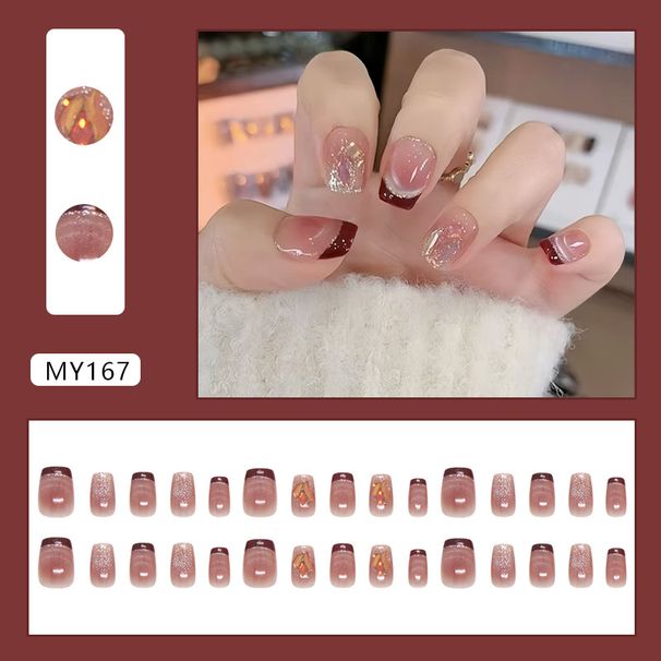 Beauty & Health Blurred Cat's Eye Silver Powder Line French Style Diamond Burst Diamond Style Fashionable Nail Art Nail 30 Pieces_viptrois.com