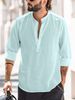 Men's Clothing Casual Stand Up Collar Solid Color Long Sleeved Shirt Bamboo Cotton And Linen Shirt_viptrois.com