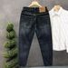 Men's High Street Retro Distressed Blue Jeans Loose Harem Straight Leg Trousers Summer Patchwork Denim_viptrois.com