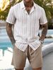 Men's Summer Casual Two Piece Set Blue And White Striped Short Sleeve Shirt And Shorts High-End Style_viptrois.com