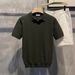 Men's Clothing Summer New Knitted Sweater Ice Silk Short Sleeved Polo Shirt V Neck Slim Fit Business Texture T Shirt_viptrois.com