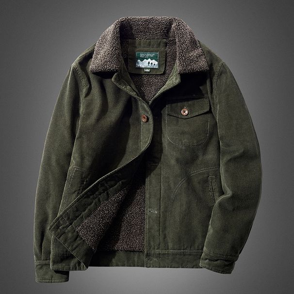 Men's Cotton new Jacket, Corduroy Loose Casual Top, Plus Thick Velvet, Warm Men's Jacket With Collar_viptrois.com