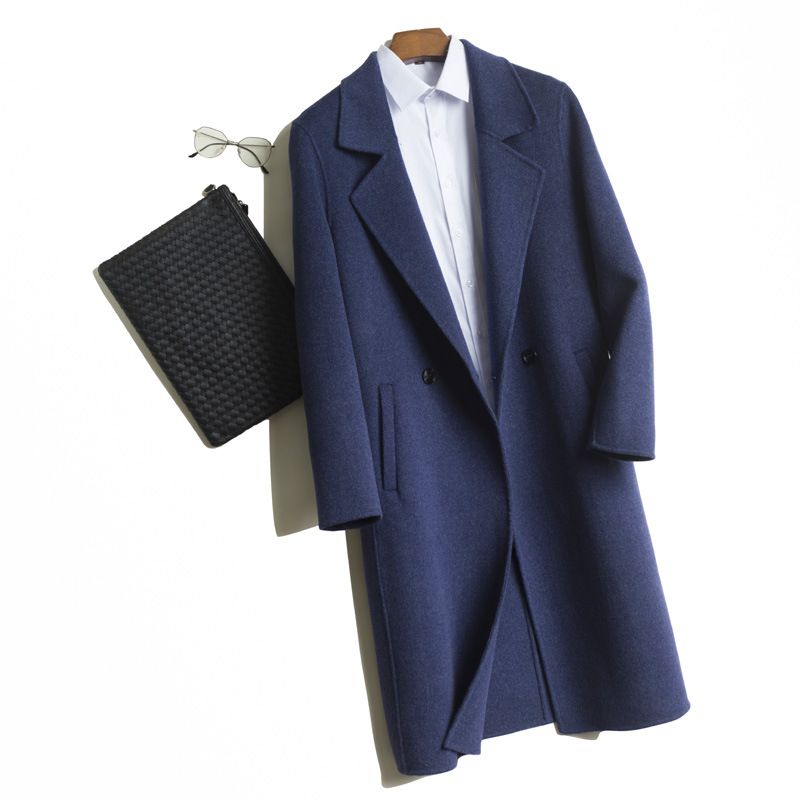 Wool Double-Faced Overcoat For Men – Knee-Length Cashmere-Blend Trench Coat With Notched Lapel (M-XXXL, Coffee/Charcoal/Navy/Camel/Black/Olive)_viptrois.com