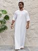 Men's Clothing Men's Simple Solid Color Round Neck Zipper Short Sleeve Shirt Robe_viptrois.com