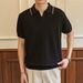 Men's Sophisticated Elegant Knit Shirt Contrasting Trim Turn Down Collar Breathable Ice Silk Business Casual Top Tee_viptrois.com