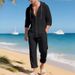 Men's Casual Linen Hooded Shirt Cardigan Set Spring Summer American Style Loose Breathable Long Sleeve Clothing_viptrois.com