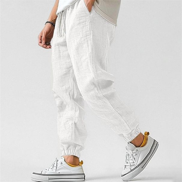 Men's Clothing Men's Cotton And Linen Casual High Quality Elastic Waist Straight Solid Color Comfortable Breathable Cuff Pants_viptrois.com