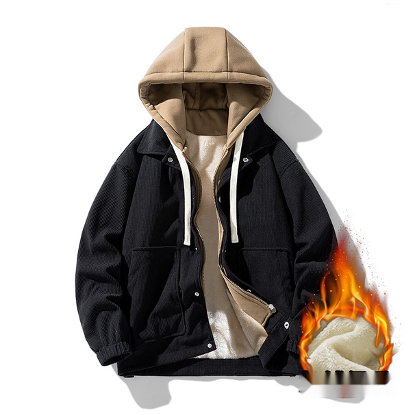 Corduroy Baseball Autumn And Winter Loose Fit With Thick Velvet Casual Collar Jacket, Men's Clothing_viptrois.com