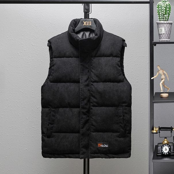 Men's Corduroy Vest Stand Collar Slim Fit Winter Warm Casual Layering Waistcoat With Side Pockets_viptrois.com