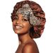 New Cross Border Satin Nightcap Hot Sale Wide Brim Long Tail Ribbon Print Large Round Hat One Piece Drop Shipping_viptrois.com