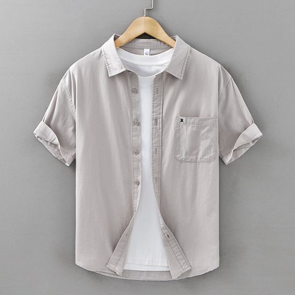 Summer Casual Short Sleeved Men's Cotton Shirt Versatile, Simple And Fashionable, Youth Loose And Trendy Men's Cotton Shirt_viptrois.com