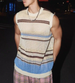 2025 Striped Color Block Loose Sleeveless Vest Knitted T-Shirt Summer Trendy High Street Niche Hollow Out_viptrois.com