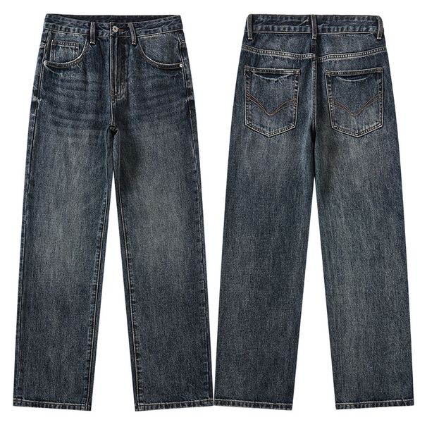 Men's Clothing & Archer0603 & Straight Leg Jeans Men's Trendy Cleanfit American Retro Washed Loose Wide Leg Pants_viptrois.com