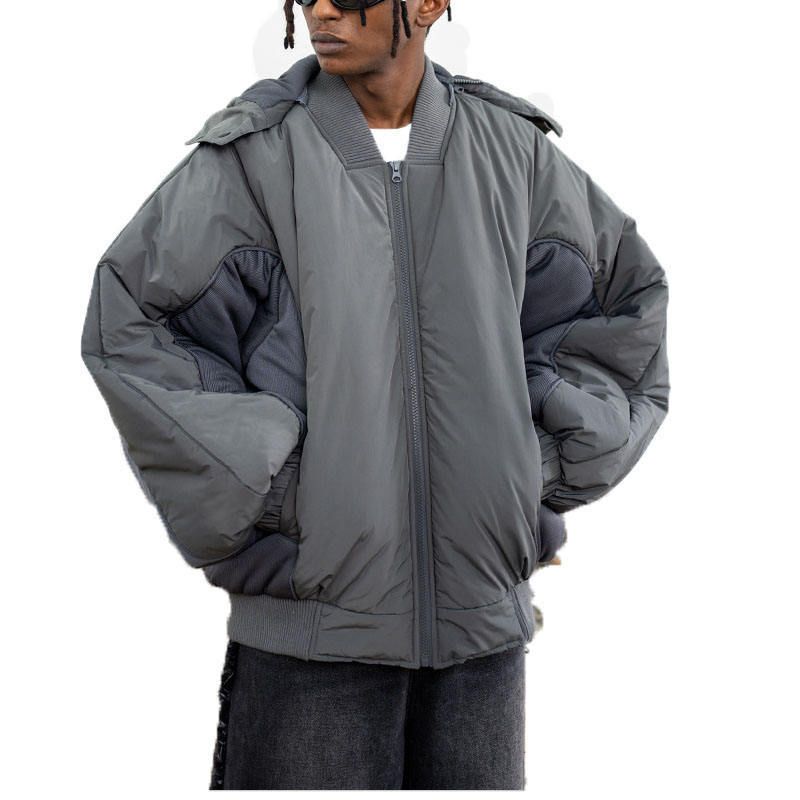 Men's Clothing INS hot winter patchwork contrast color hooded functional style men and women loose double layer zipper thickened cotton jacket trend_viptrois.com
