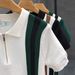 Men's Clothing Summer Color Matching Half Zip Polo Shirt Thin Top Lapel Knitted Short Sleeved T Shirt_viptrois.com
