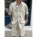 Men's Old Money Style Linen Suit Casual Summer Thin Relaxed Lazy Shirt Short Sleeve Shorts Complete Set_viptrois.com