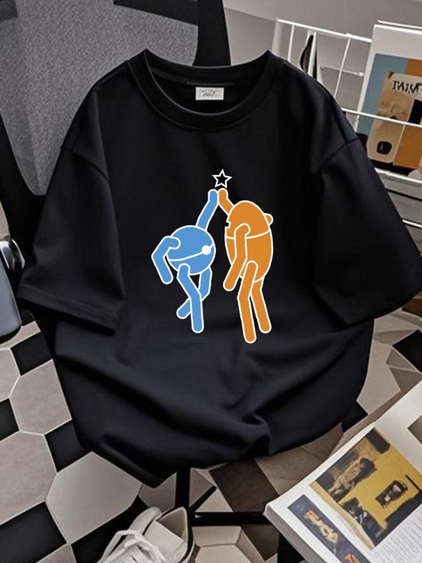 Portal 2 Hi Five Men's T-Shirt Graphic Designer Clothes Soft Breathable Streetwear Comfortable Slightly Fashion Homme Versatile Stylish_viptrois.com