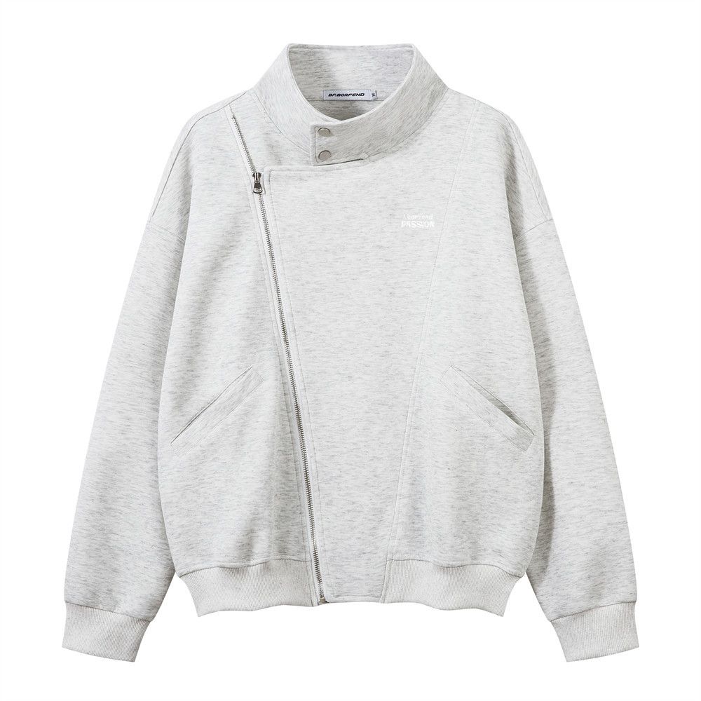 Design Sense Diagonal Zipper Sweatshirt Men's Spring And Autumn Vibe Trendy Brand High Street Loose Turn-Down Collar_viptrois.com