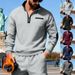 Men's Heavyweight Fleece-Lined Half-Zip Stand Collar Sweatshirt - Sporty Casual Pullover With Contrast Color Zipper Side Pockets,_viptrois.com