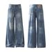 Men's Clothing New Retro Washed Sprayed Monkey Flared Jeans Men And Women Loose Straight Pants_viptrois.com