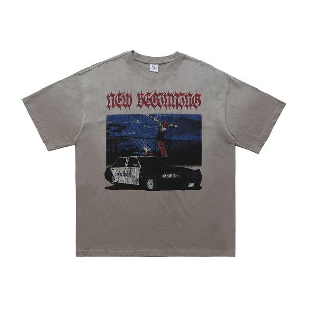 Washed American Casual Daily T-Shirt For Men And Women, Loose Fit, Drop Shoulder, Pure Cotton, Short Seve,_viptrois.com