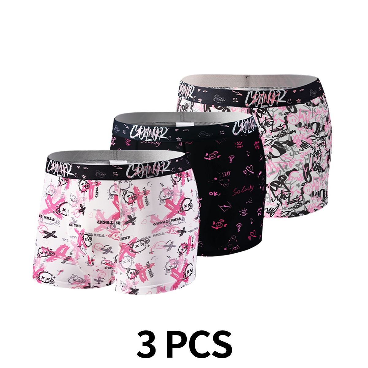 Men's Underwear Ice Silk Combination Summer Breathable Mid Waist Trendy Printed Men's Boxer Shorts Cross Border_viptrois.com