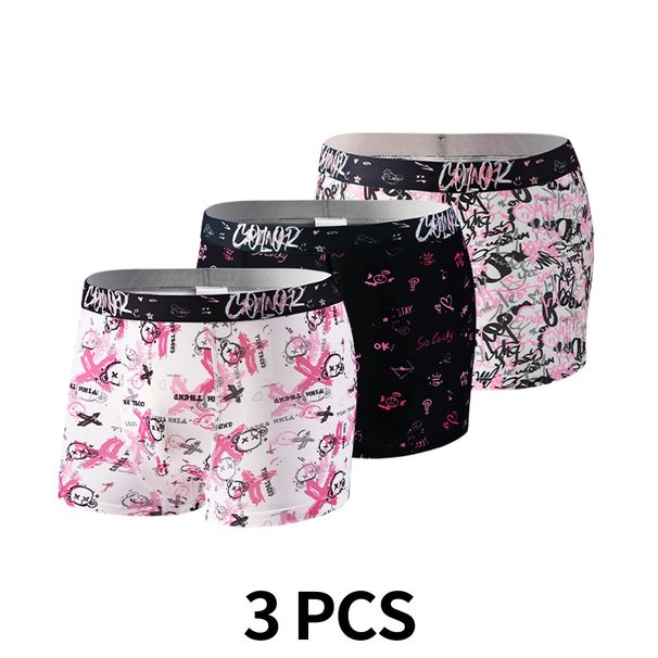 Men's Underwear Ice Silk Combination Summer Breathable Mid Waist Trendy Printed Men's Boxer Shorts Cross Border_viptrois.com
