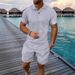 Men's Clothing Summer Fashion Lapel Short Sleeved Polo Shirt Jacquard Casual Versatile Shorts Suit_viptrois.com