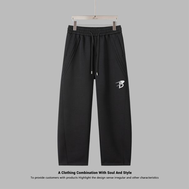 Men's Clothing Men's Casual Trousers With Pleats, Tailored Cut, Versatile Straight Leg, Loose Fit, Sporty Drape, Letter B Sweatpants_viptrois.com