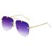 Fashion Metal Sunglasses – Double Beam Cut Edge Frameless Design, Gradient Frog Mirror Lenses, Retro Driving Glasses_viptrois.com