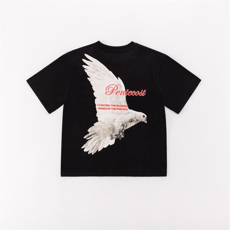 Men's Clothing White Dove High Street Cotton Loose Casual Men's And Women's American Same Style Couple Short Sleeved T-shirt_viptrois.com