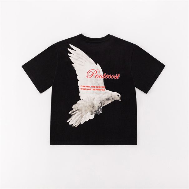 Men's Clothing White Dove High Street Cotton Loose Casual Men's And Women's American Same Style Couple Short Sleeved T-shirt_viptrois.com