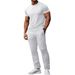 "Men's Summer Casual Outfit – Breathable Polyester Short-Sleeve T-Shirt & Long Pants Set, Solid Color & Jacquard Design, S-XXXL"_viptrois.com