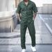 Men's Cuban Collar Short Sleeve Shirt And Shorts Set, Breathable Stretch Summer Casual Outfit, Relaxed Fit Resort Style For Vacation And Daily Wear_viptrois.com