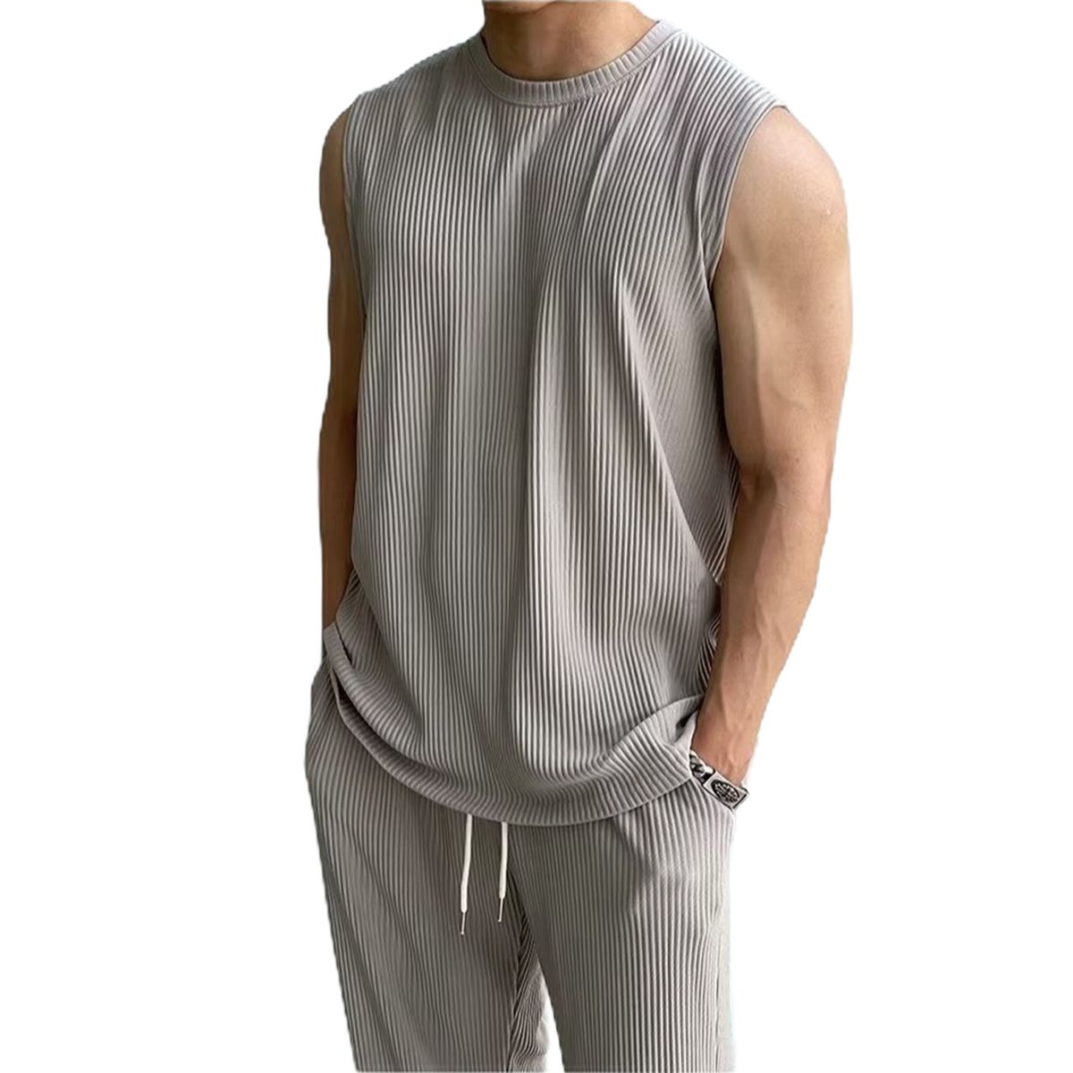 Men's Clothing Popular European Size Large Size Sports Waistcoat Vest Suit Men's Sleeveless T Shirt Trousers Quick Drying Summer_viptrois.com