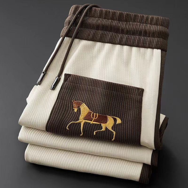 Men's Clothing spring new embroidered warhorse pants for men all match sports stitching contrast color straight casual pants for men_viptrois.com