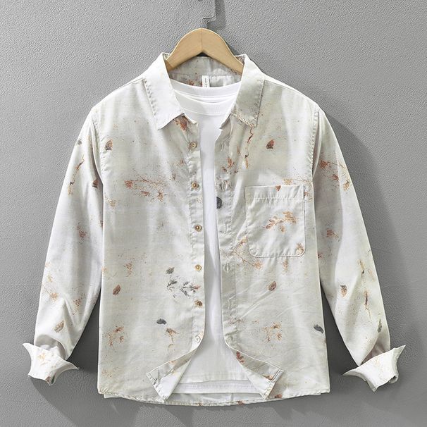 Fresh Printed Long Sleeved Shirt For Men, Fashionable And Versatile, Artistic And Casual Loose Top_viptrois.com