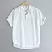 Linen Men's Chinese Style Stand Collar Thin Top, High-end Cotton Linen Short Sleeved T-shirt, Men's Polo Shirt_viptrois.com