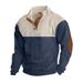 Men's Colorblock Corduroy Sweatshirt - Stand Collar Retro Heavyweight Pullover For Casual & Streetwear_viptrois.com