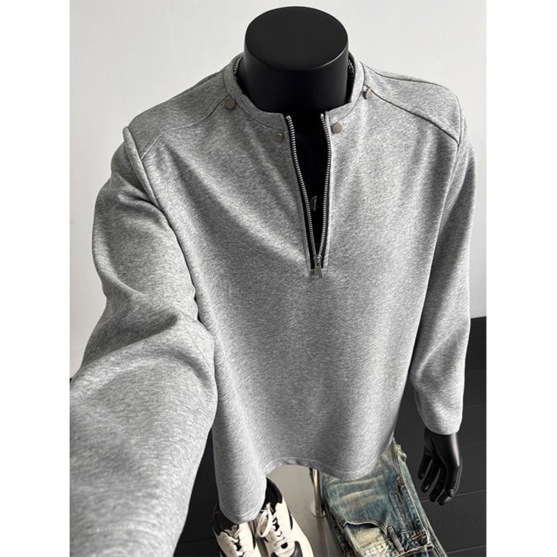 Double pressure thread with shoulder pads and willow Ding zipper sweatshirt for men in spring design, long sleeved T-shirt, inner layer_viptrois.com