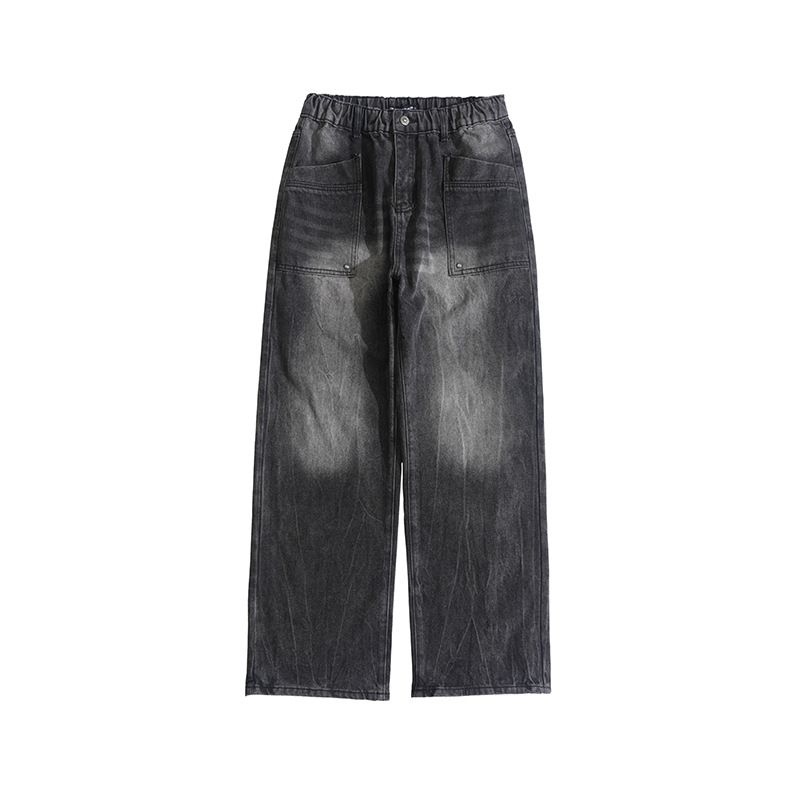 Men's Clothing Retro High Street Jeans For Men And Women Washed And Distressed Loose Wide Leg Straight Leg High Street Pants_viptrois.com