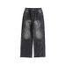 Men's Clothing Retro High Street Jeans For Men And Women Washed And Distressed Loose Wide Leg Straight Leg High Street Pants_viptrois.com