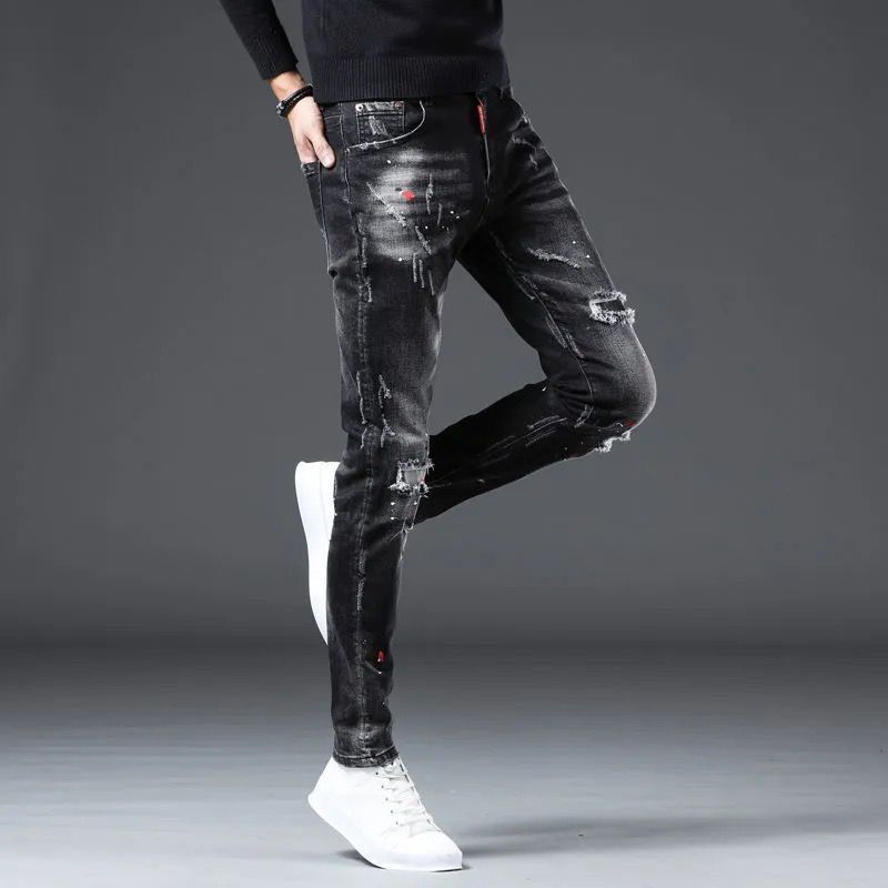 Men's Clothing Men's Jeans Korean Style Trendy Slim Fit Skinny Jeans Trendy Brand Retro Patchwork Men's Pants_viptrois.com