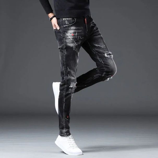 Men's Clothing Men's Jeans Korean Style Trendy Slim Fit Skinny Jeans Trendy Brand Retro Patchwork Men's Pants_viptrois.com