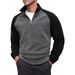 Men's Fleece Zip-Up Hoodie – Winter Thermal Stand Collar Pullover With Color Blocking For Casual Streetwear_viptrois.com
